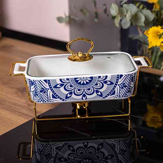 Yiwu Марміт порцелянаовий із скляною кришкою 38х18.5х15.5 см на металевій підставці 1 л -S Коломыя