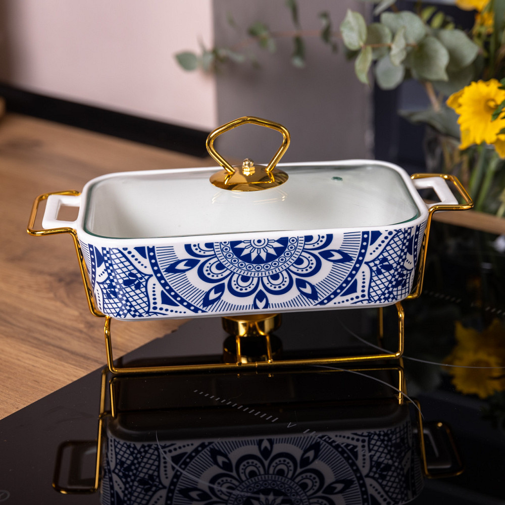 Yiwu Марміт порцелянаовий із скляною кришкою 38х18.5х15.5 см на металевій підставці 1 л -S Коломыя - изображение 5