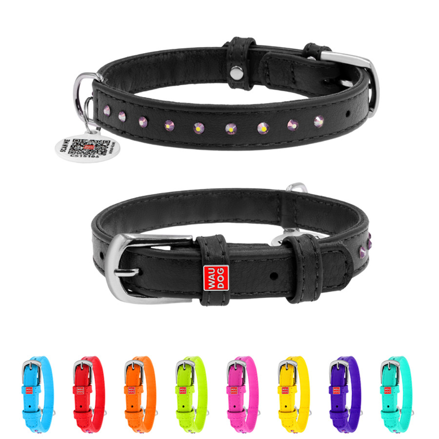 Нашийник для собак шкіряний WAUDOG Glamour з QR паспортом, з клейовими стразами, Ш 15 мм, Дов 2 Коломыя - изображение 1