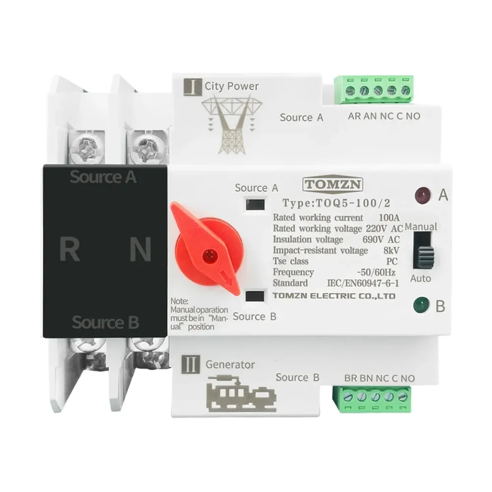 Автоматичний перемикач (АВР) під DIN-рейку TOMZN TOQ5/2P 100A 2 полюси (51-00113) Киев - изображение 1