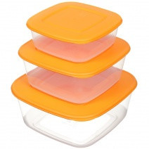 Набір контейнерів для харчових продуктів квадратний 3в1 прозорий/абрикосовий Алеана Житомир - фото 1