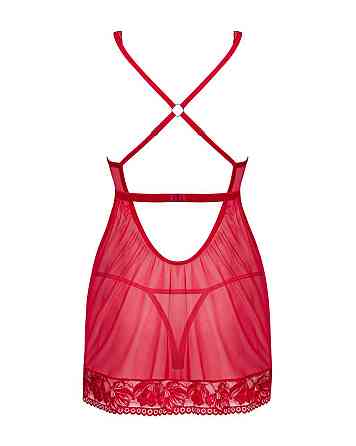 Прозора Сорочка бебі-дол Obsessive Lacelove babydoll & thong M/L Red, мереживо, стрінги Sex Aura Київ