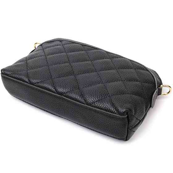 Классическая женская сумка через плечо из натуральной стеганной кожи Vintage 22315 Черная Киев