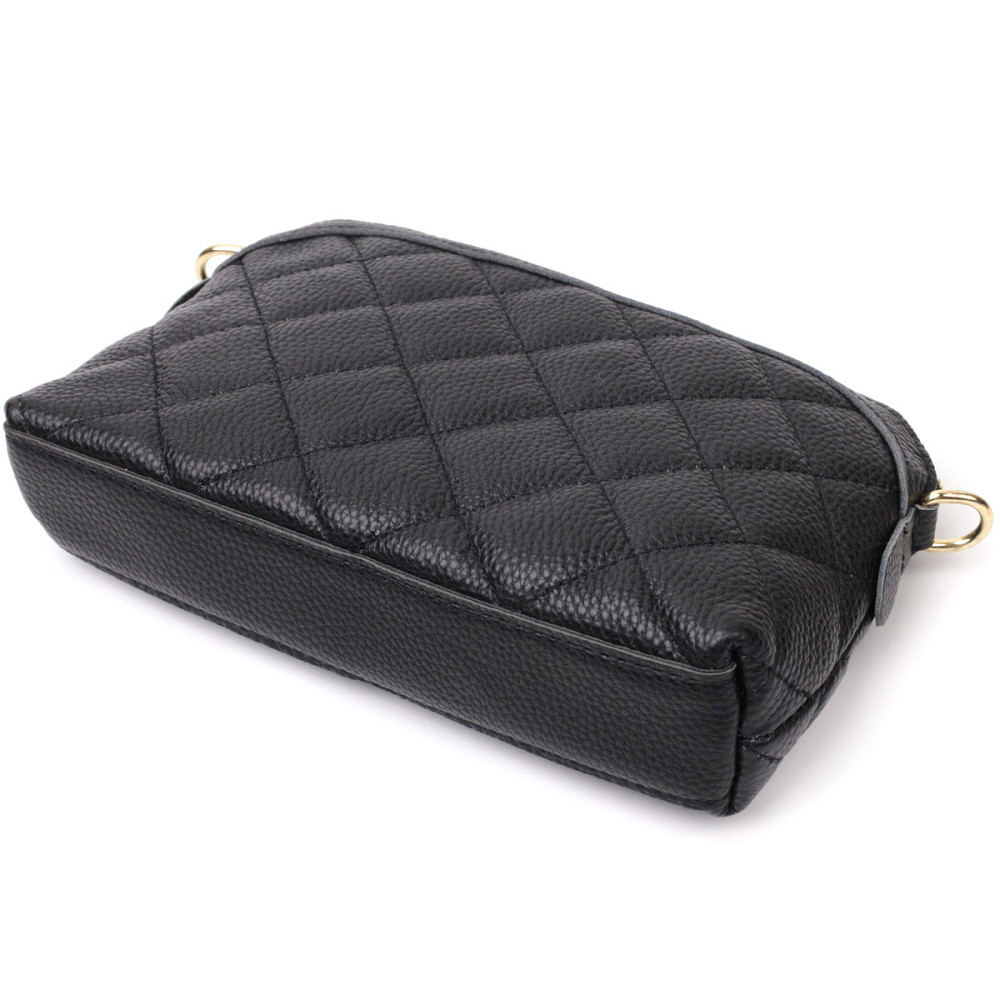 Классическая женская сумка через плечо из натуральной стеганной кожи Vintage 22315 Черная Киев - изображение 5