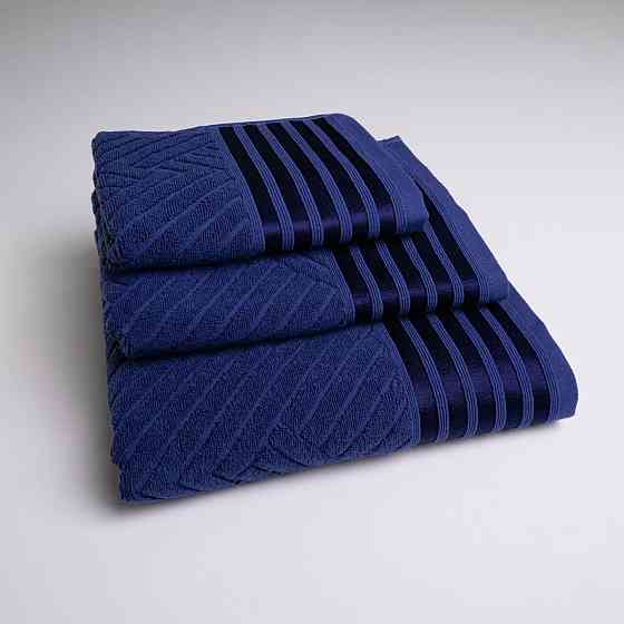 Набор махровых полотенец SOFT 3шт GM Textile 40х70см, 50х90см, 70х140см 500г/м2 (Темно-синий) Сумы