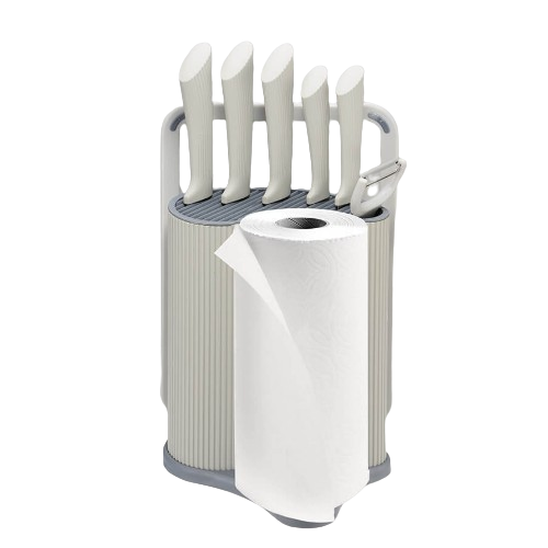 Набір ножів 8 предметів:(6шт + обробна дошка + підставка з тримачем паперових рушників) сірий MR-1413-GREY Maestro Житомир - изображение 12