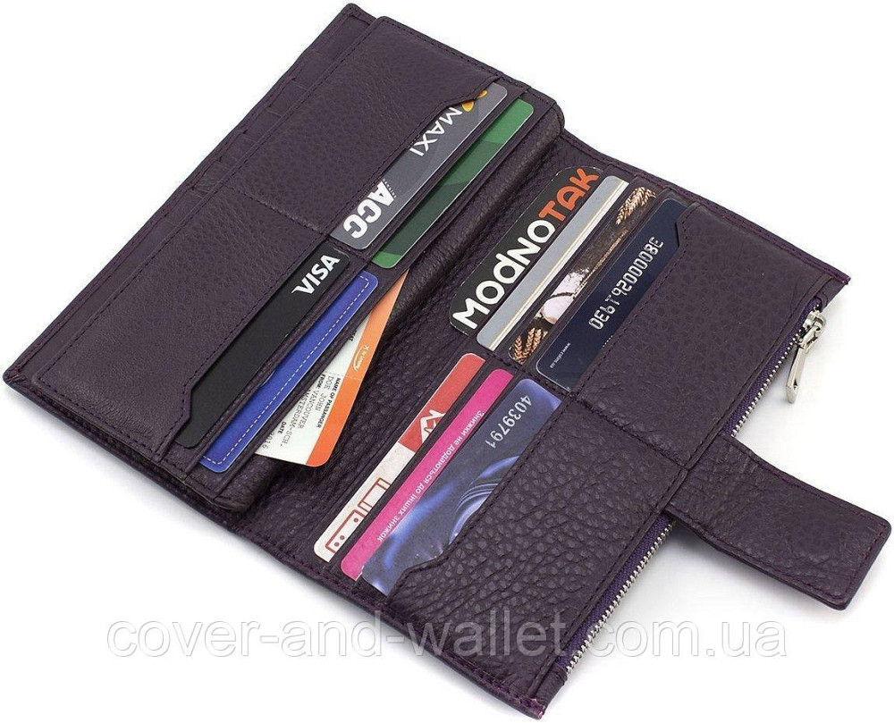 Фіолетовий жіночий гаманець купюрник із натуральної шкіри з монетницею на блискавці Marco Coverna Київ - фото 7