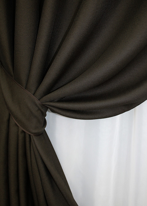 Комплект штор на люверсах VR-Textil Льон-блекаут № 1180ш Венге 150х250см 2 шт (37-0188) Київ - фото 5