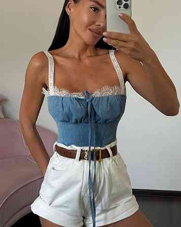 Жіночий стильний романтичний корсет з акцентом на талію стрейч+гіпюр Синій 2, 42 Одеса