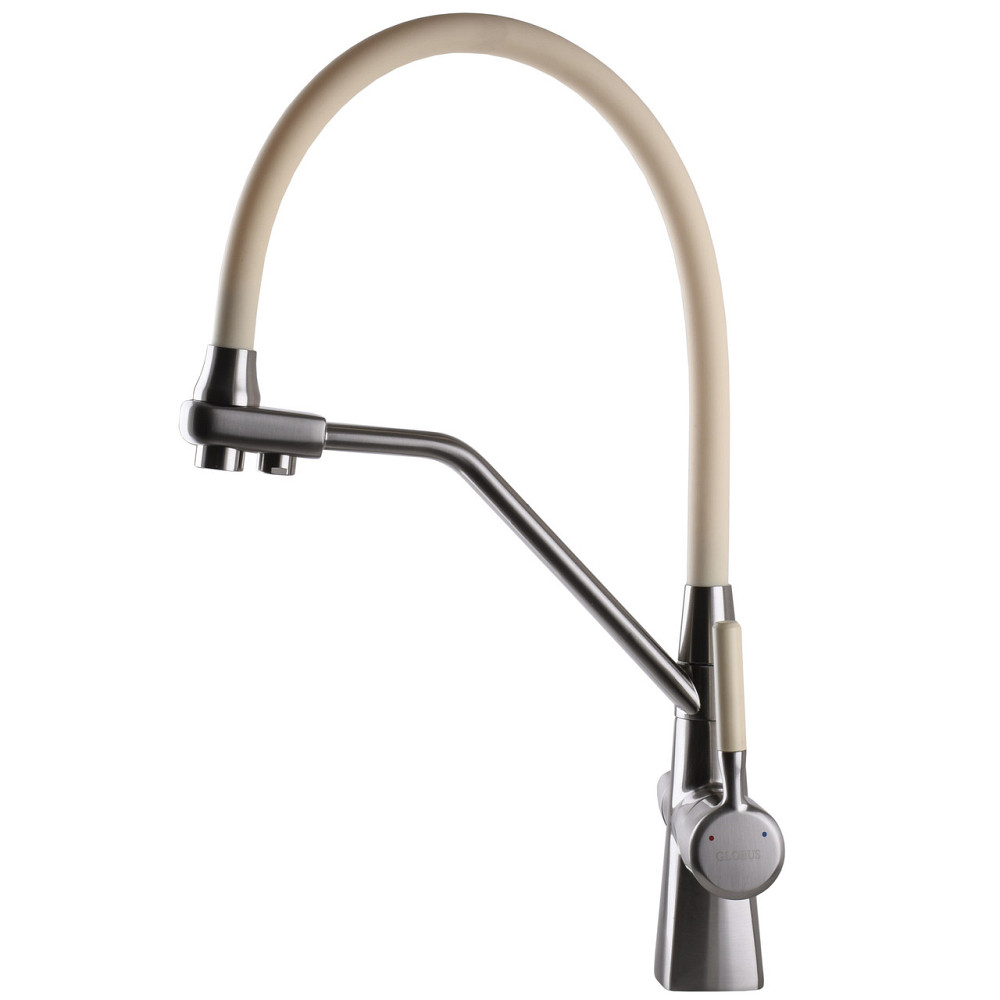 Змішувач для кухні під осмос Globus Lux GLLR-0700-L-08-06 гофрований на гайці латунь, Сталь-Бежевий (000024667) Київ - фото 2