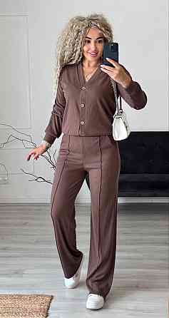 Женский стильный повседневный костюм двойка: кардиган на пуговицах + брюки трикотажный рубчик Мокко, 42/44 Одесса