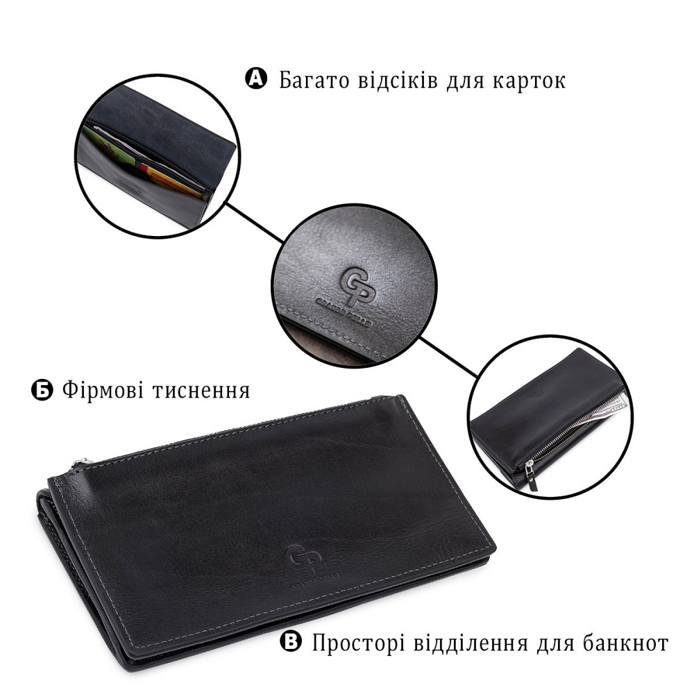 Практичное стильное портмоне унисекс Черный (GRANDE PELLE) Киев - изображение 8