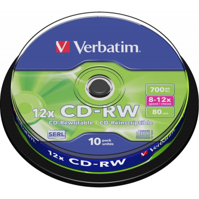 Диск CD Verbatim CD-RW 700Mb 12x Cake box 10шт (43480) Винница - изображение 1