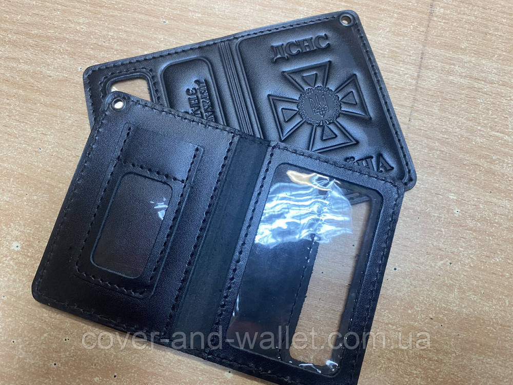 Обкладинка для нового посвідчення ДСНС із кишенею для жетона Puos Чорний Київ - фото 1
