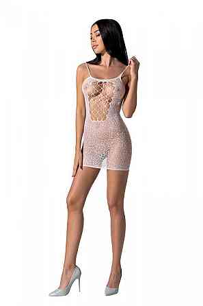 Ажурна мінісукня на тонких бретелях Passion BS096 One Size, white, плетіння на грудях Sex Aura Київ
