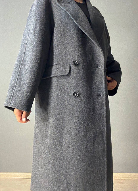Пальто женское Lady Yep 85098 длинное оверсайз шерстяное двухбортное серое, серый, S Киев - изображение 14