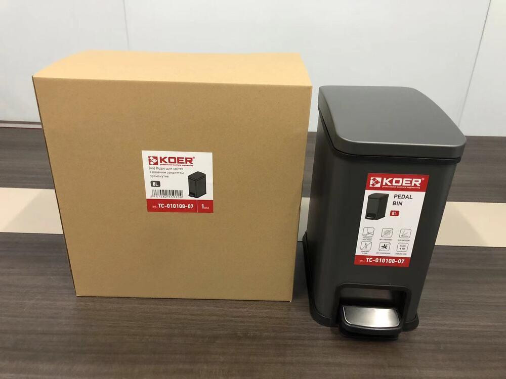 Відро для сміття з плавним закриванням прямокутне Koer TC-010108-07 8 л колір графіт антипалець (KR5591) Чернівці - фото 7