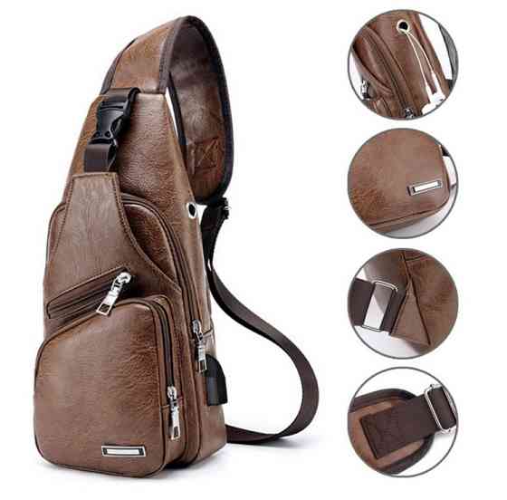 Сумка через плечо черная с USB розьемом и кабелем, размер 34*16*10см, 4 кармана, мужская сумка, женская сумка Киев