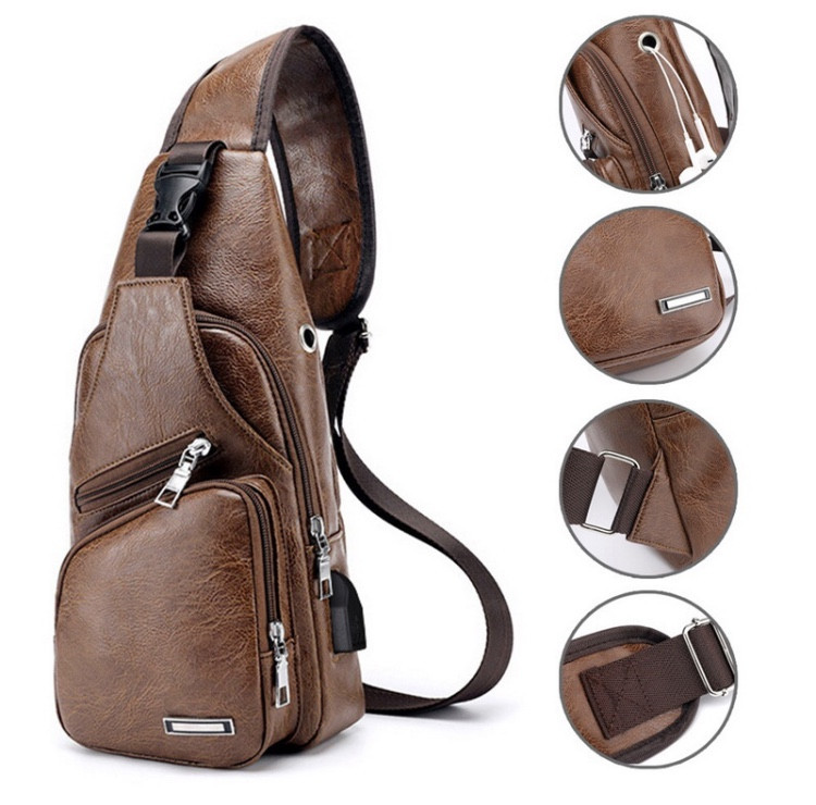 Сумка через плечо черная с USB розьемом и кабелем, размер 34*16*10см, 4 кармана, мужская сумка, женская сумка Киев - изображение 5