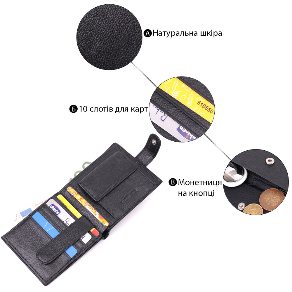 Відмінний горизонтальний гаманець для чоловіків з натуральної шкіри ST Leather 22465 Чорний Київ - фото 4