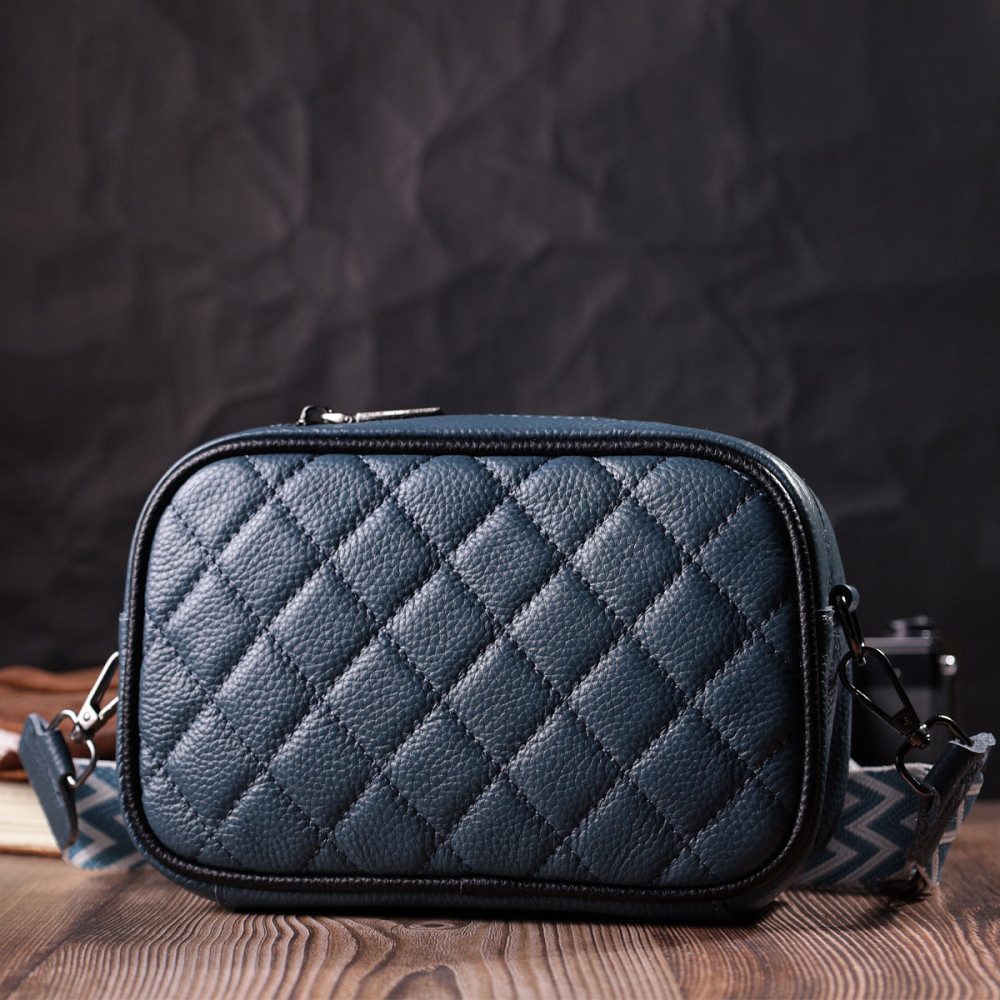 Шкіряна сумка через плече на одне відділення для жінок Vintage 22385 Синя Київ - фото 9