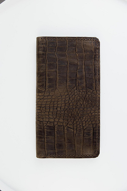 Чоловіче портмоне із натуральної шкіри Crazy Horse тиснення крокодил SH006 (Темно-коричневий) Суми - фото 4