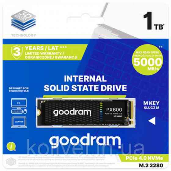 SSD 1Tb GoodRAM PX600 M.2 2280 PCIe NVMe Gen 4x4 3D NAND, Retail (SSDPR-PX600-1K0-80) Киев