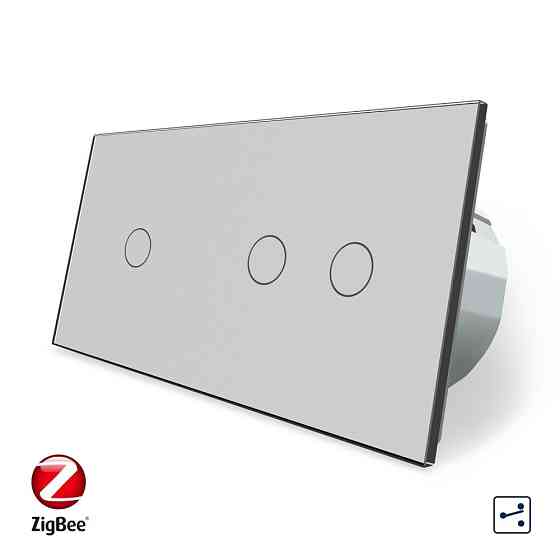 Розумний сенсорний прохідний/перехресний вимикач 3 сенсора (1-2) Livolo сірий скло (VL-C701SZ/C702SZ-15) Коломыя