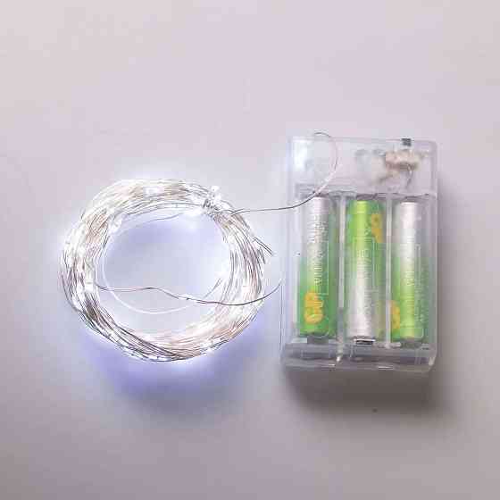 Гірлянда "Роса" 10м, 100 LED, на батарейках, білий провод Київ