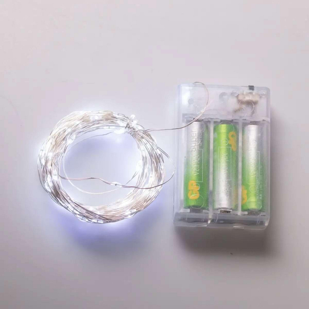 Гірлянда "Роса" 10м, 100 LED, на батарейках, білий провод Київ - фото 4