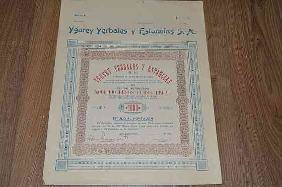 Акція. Ygurey Yerbales y Estancias S. A. 1926 рік №805 (31) 38*30 Полтава