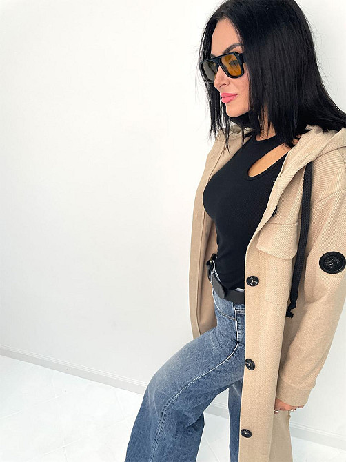 Женский кашемировый кардиган с капюшоном Dila батал 50-52, Бежевый Киев - изображение 3