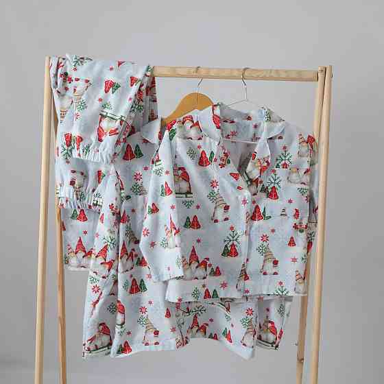 Фемелі новорічні теплі піжами з гномами жіноча та дитяча (сорочка+штани) Кам'янець-Подільський