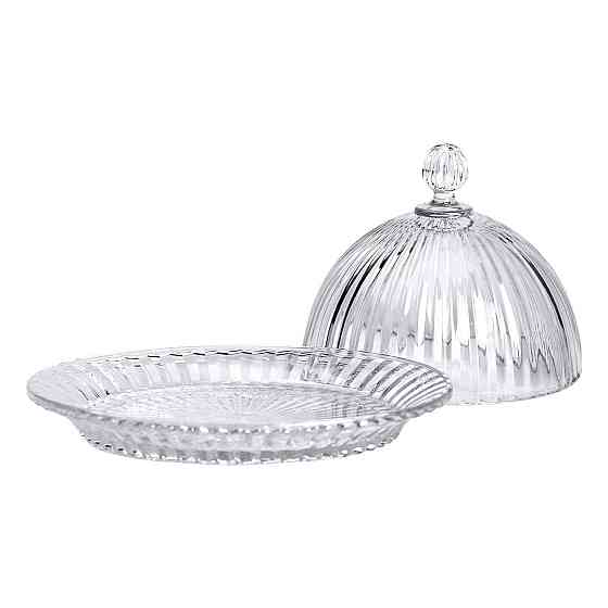 Блюдо сервировочное с крышкой Ø 20 см стеклянное прозрачное для десертов, выпечки, фруктов HP-YH-43 Киев