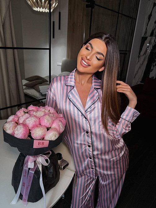 Женская шелковая пижама двойка в полоску Розовый, 44/46 Одесса - изображение 4