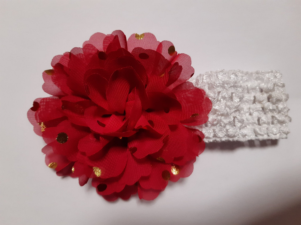 Дитяча пов'язка на голову бордова + біла - окружність голови близько 40-52см, діаметр квітки 9см Київ - фото 1