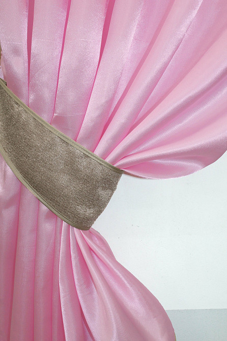 Кухонні штори VR-Textil № 073к з ламбрекеном і підхватами рожевий з какао 270х170 см (52-0296) Київ - фото 3