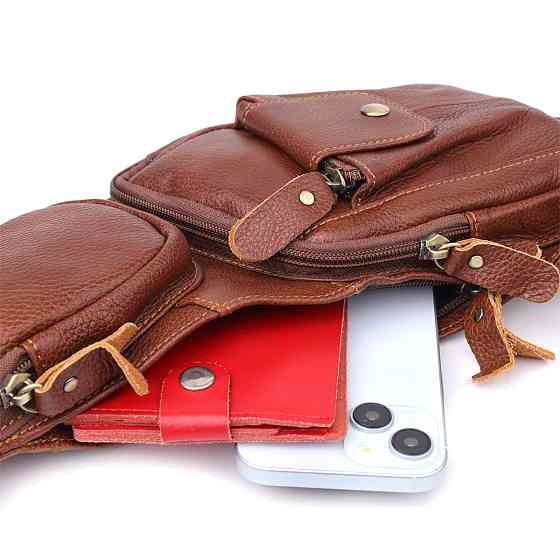 Мужская сумка с большим количеством карманов из натуральной кожи Vintage 22963 Коричневый Киев