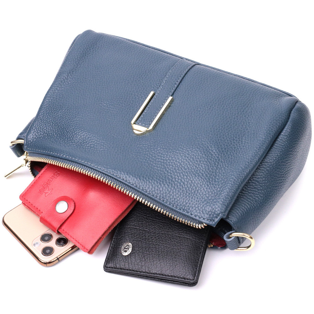 Жіноча практична сумка через плече з натуральної шкіри Vintage 22287 Синя Київ - фото 6