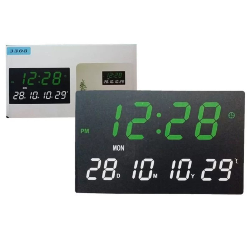 Настінний годинник 3308 із зеленою підсвіткою, чорний Вінниця - фото 1