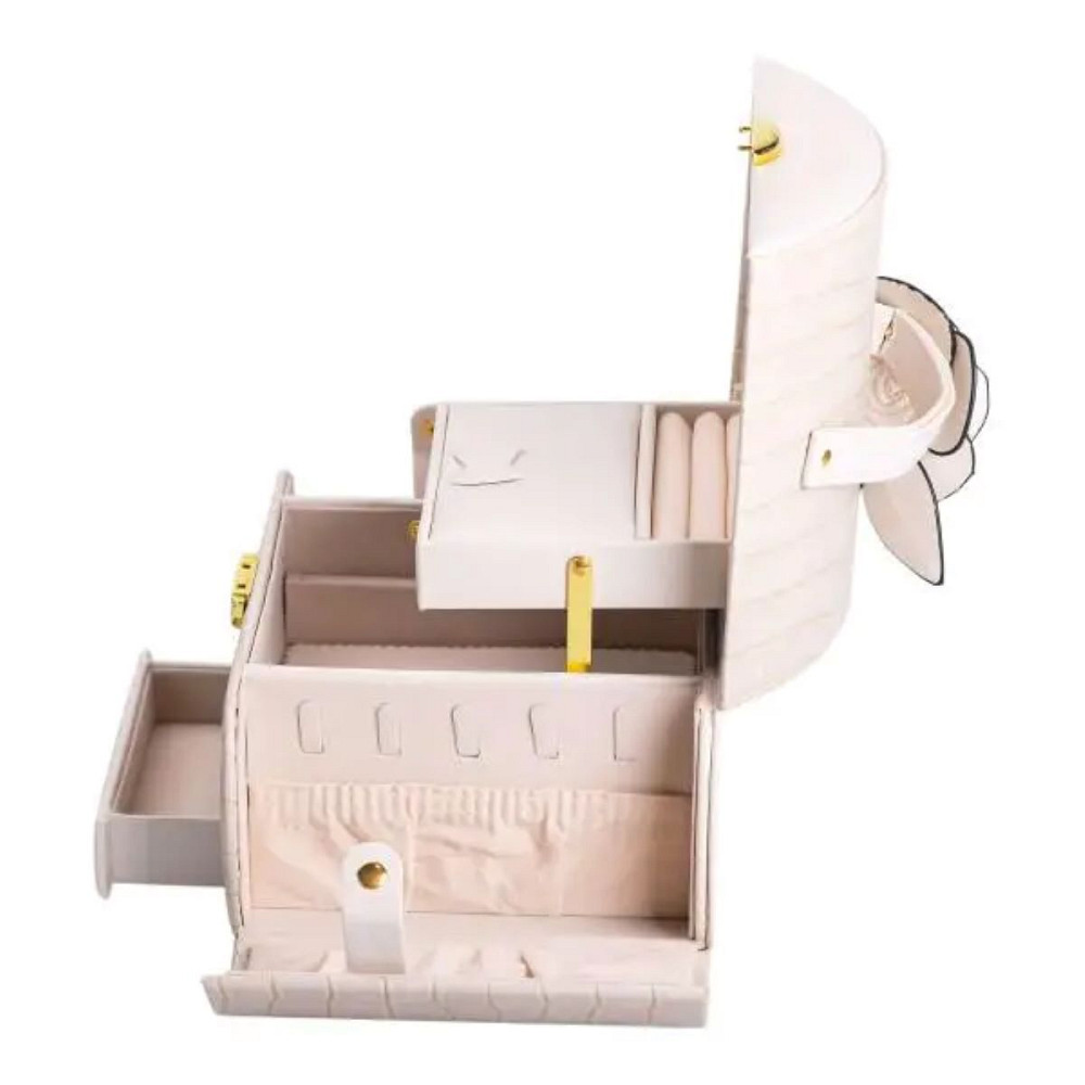 Скринька для прикрас з еко шкіри 3 яруси із замком органайзер для ювелірних виробів HP-5-21BE Коломия - фото 8