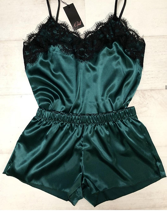 Піжама жіноча з мереживом майка і шорти Зелений XXXL Харків - фото 2