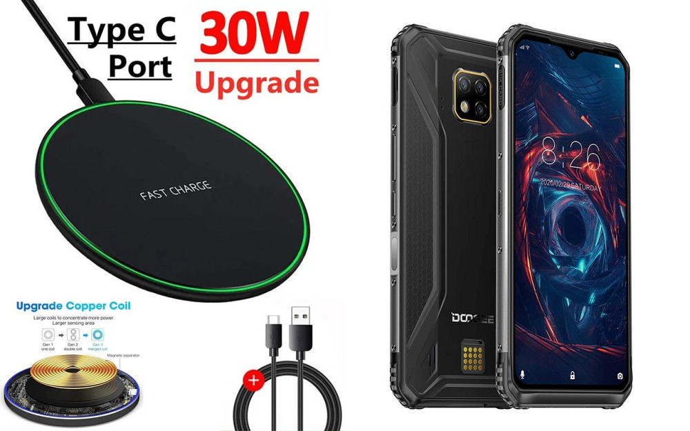 Бездротовий зарядний пристрій Copper до 30W для Doogee S98, S98 Pro, USB-C, LED Київ - фото 1