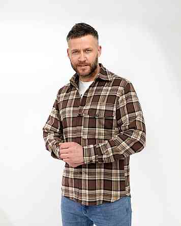 Чоловіча повсякденна сорочка в карту турецький котон фланель Шоколад, 48 Одеса