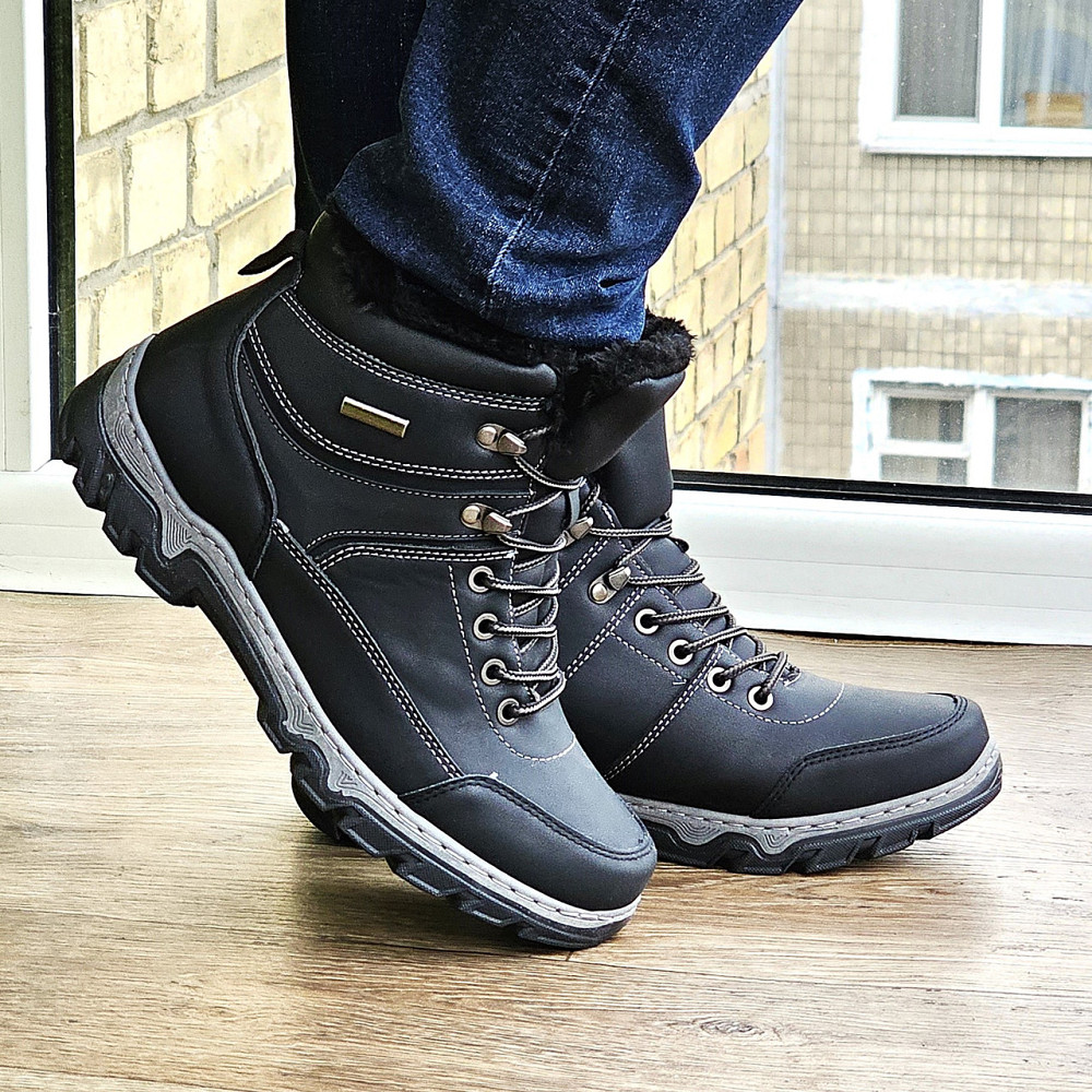 Ботинки Зимние Мужские на Меху Чёрные Зима Мех Прошитые (размеры: 40,41,42,43,44,45) Видео Обзор Днепр - изображение 9