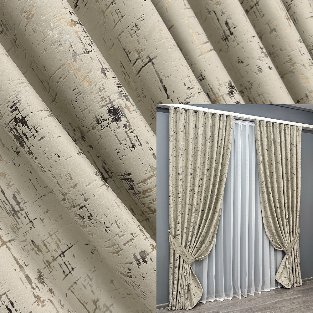 Комплект готовых штор VR-Textil Бархат Mirage № 2032ш Бежевый 150х275 см 2 шт (33-1073) Киев - изображение 1