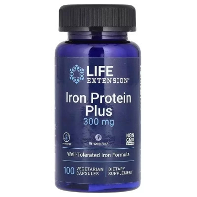 Вітамінно-мінеральний комплекс Life Extension Залізо, Iron Protein Plus, IronAid, 100 вегетаріанських капсул (LEX-16771) Вінниця - фото 1