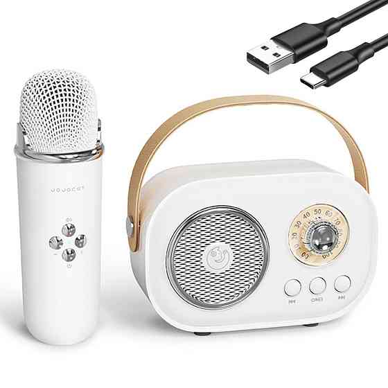 Колонка для караоке з мікрофоном на акумуляторі, Білий / Блютуз колонка з мікрофоном / Караоке колонка Київ