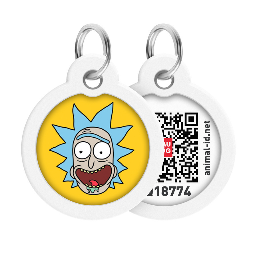 Адресник для собак і котів металевий WAUDOG Smart ID з QR-паспортом, малюнок "Рік і Морті 3", круг, Д 30 Вінниця - фото 1