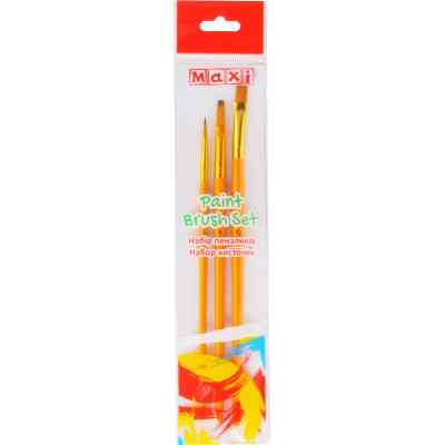 Пензлик для малювання Maxi набір 3 шт синтетичний ворс,пласка (№ 8, 10), кругла (№ 2) коротка ручка (MX60882) Вінниця